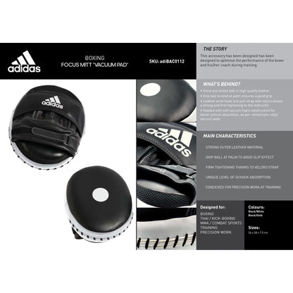 Adidas Ultimate Classic Air Focus Mitts Vacuum Pads Pro Boxing Mitt Pad Pair Black/White