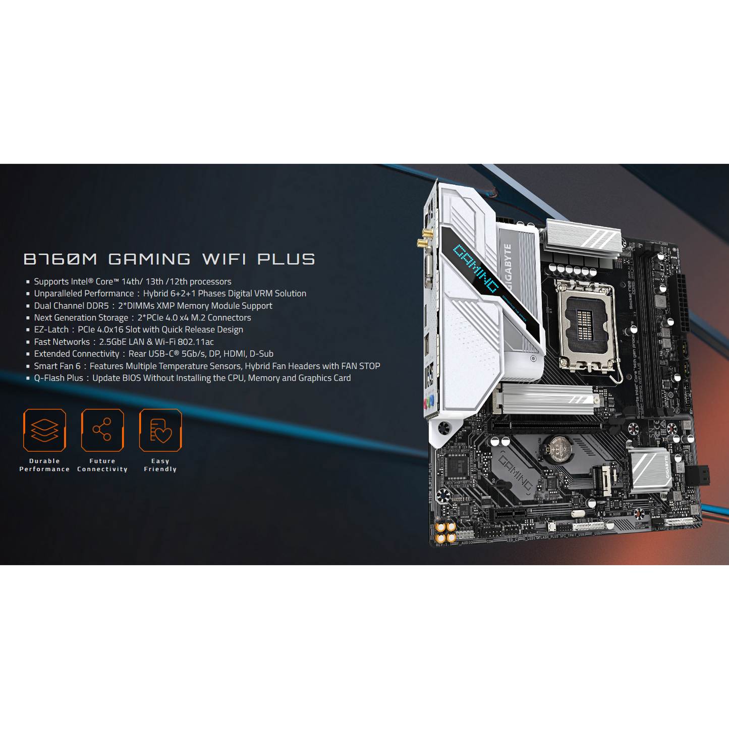 Gigabyte B760M Gaming WIFI Plus DDR5 Intel Socket LGA1700 mATX Motherboard