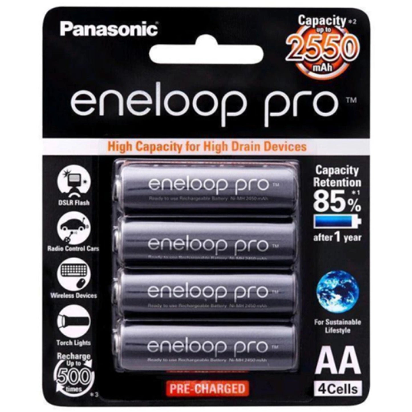 Panasonic Eneloop PRO AA 2500mAh 1.2V Rechargeable Batteries (4 Pack)