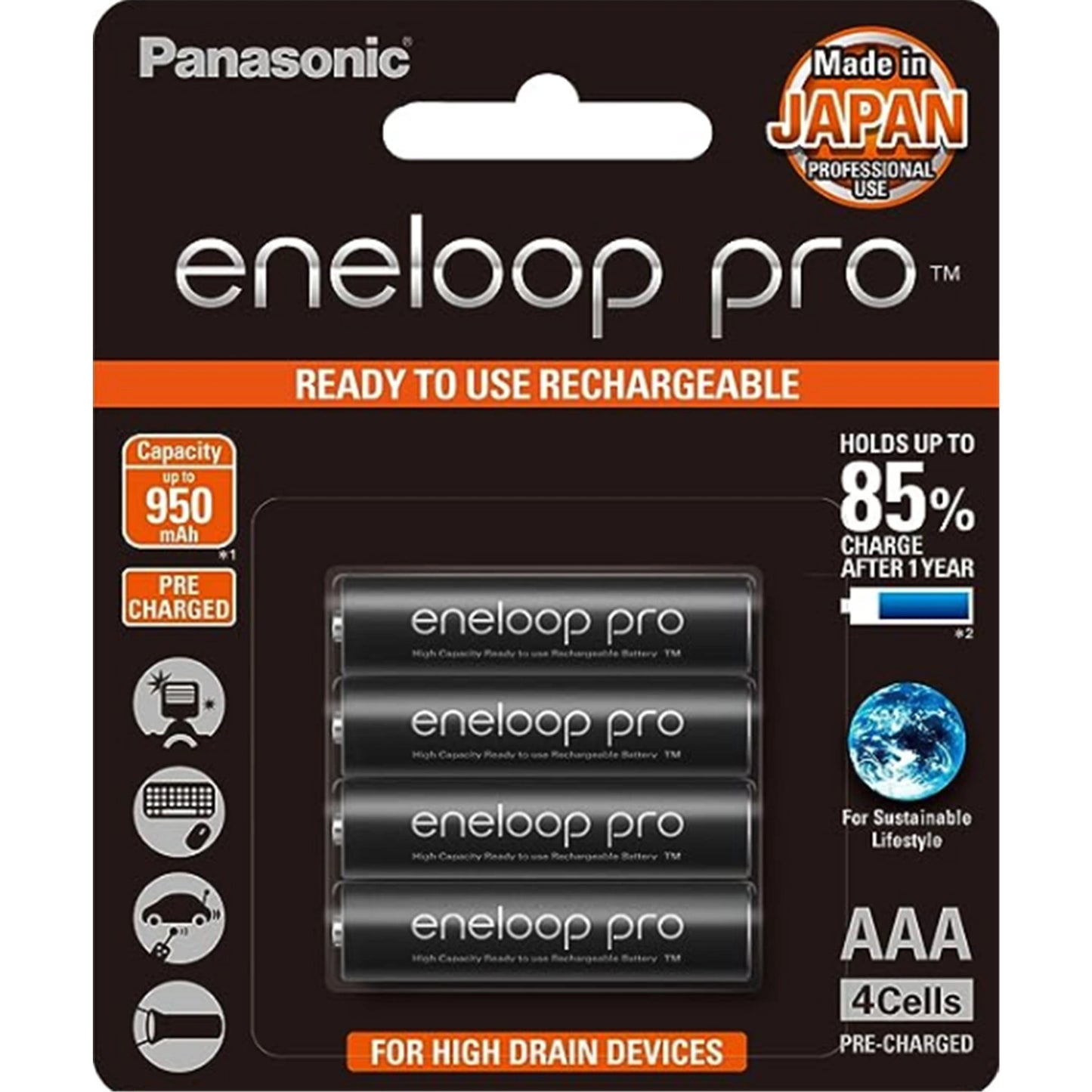 Panasonic Eneloop PRO AAA 950mAh 1.2V Rechargeable Batteries (4 Pack)