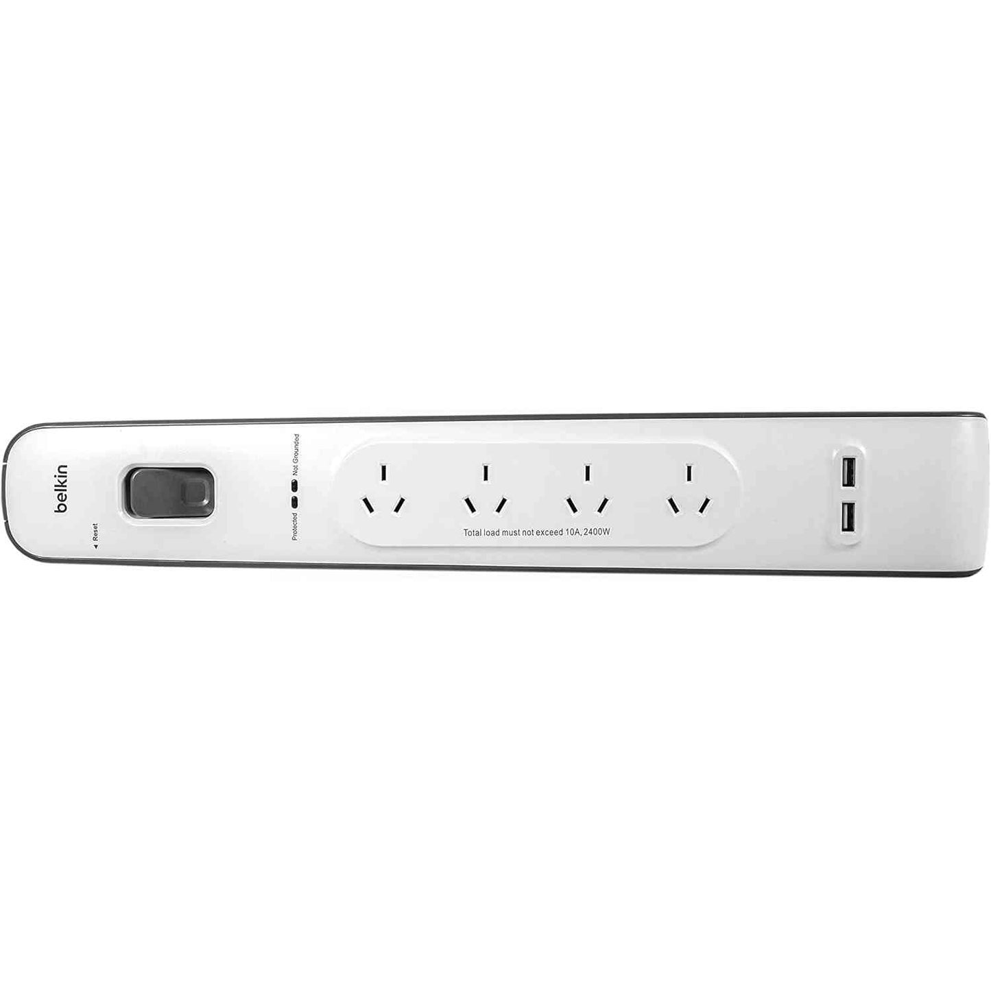 Belkin 4-Outlet Surge Protection Strip with 2x USB-A 2.4 Amp Charging Ports (White/Grey)