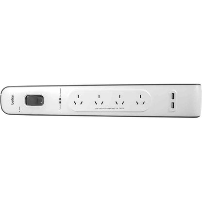 Belkin 4-Outlet Surge Protection Strip with 2x USB-A 2.4 Amp Charging Ports (White/Grey)