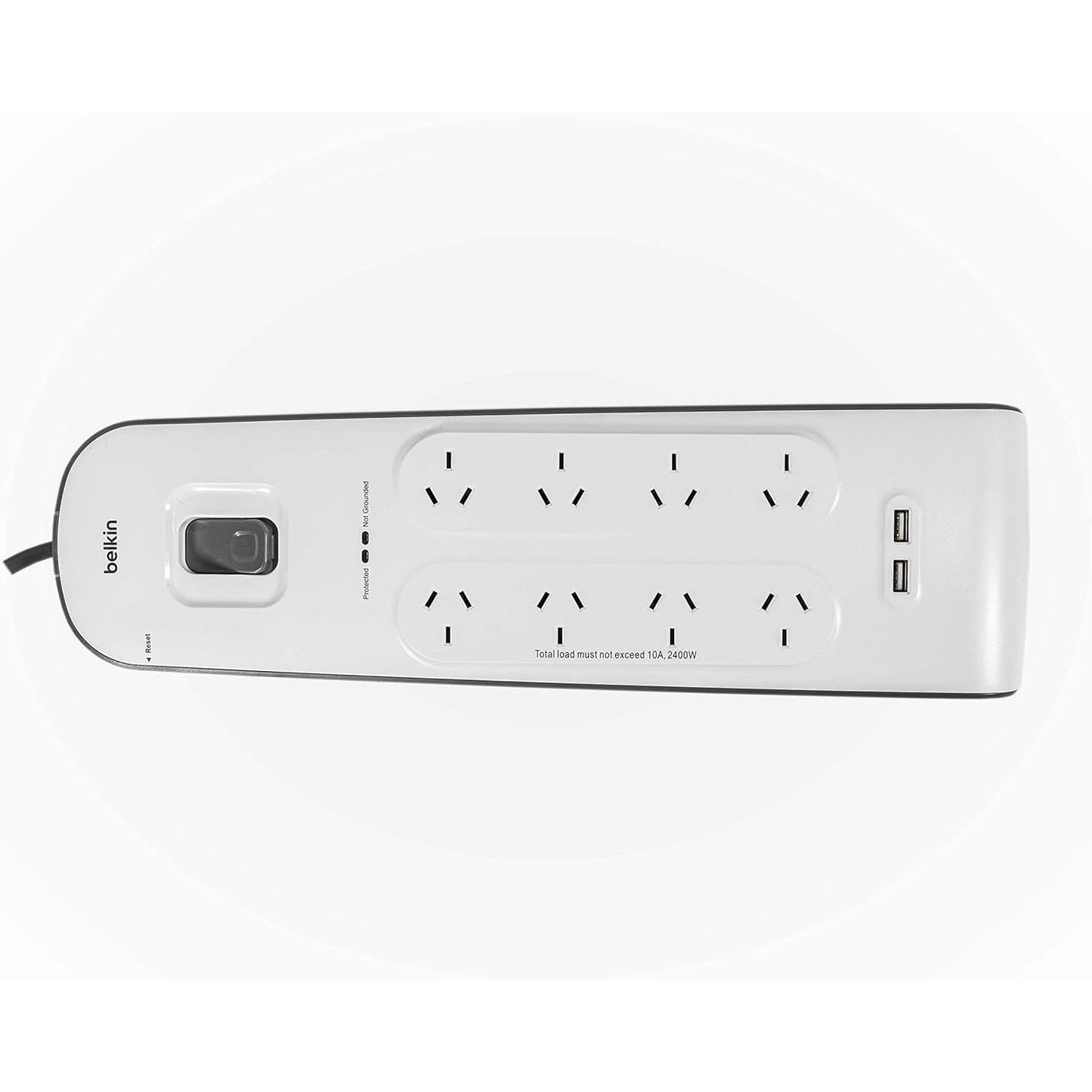 Belkin 8-Outlet Surge Protection Strip with 2x USB-A 2.4 Amp Charging Ports (White/Grey)