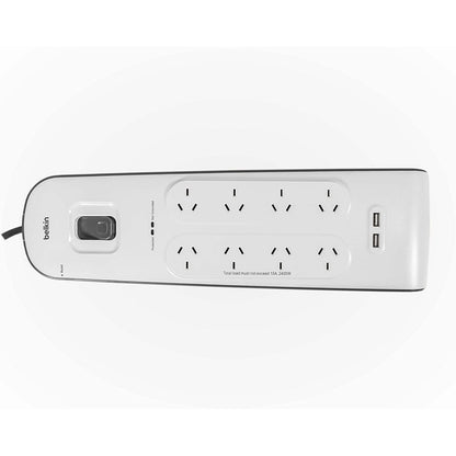 Belkin 8-Outlet Surge Protection Strip with 2x USB-A 2.4 Amp Charging Ports (White/Grey)
