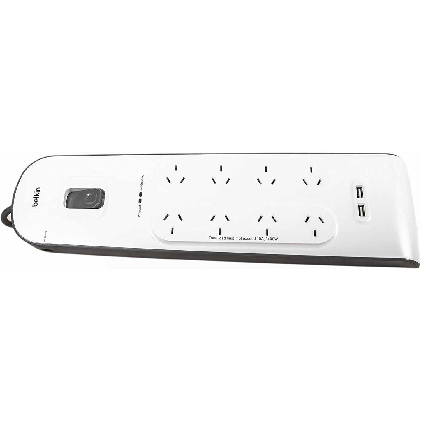 Belkin 8-Outlet Surge Protection Strip with 2x USB-A 2.4 Amp Charging Ports (White/Grey)