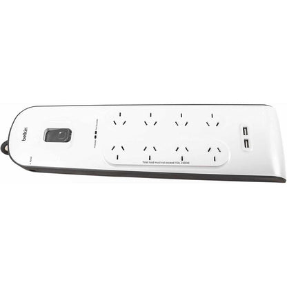 Belkin 8-Outlet Surge Protection Strip with 2x USB-A 2.4 Amp Charging Ports (White/Grey)