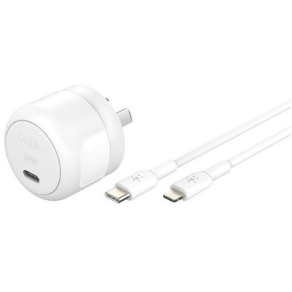 Belkin BoostCharge Compact USB-C Wall Charger 30W with USB-C to Lightning Cable