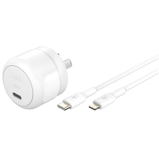 Belkin BoostCharge Compact USB-C Wall Charger 30W with USB-C to Lightning Cable