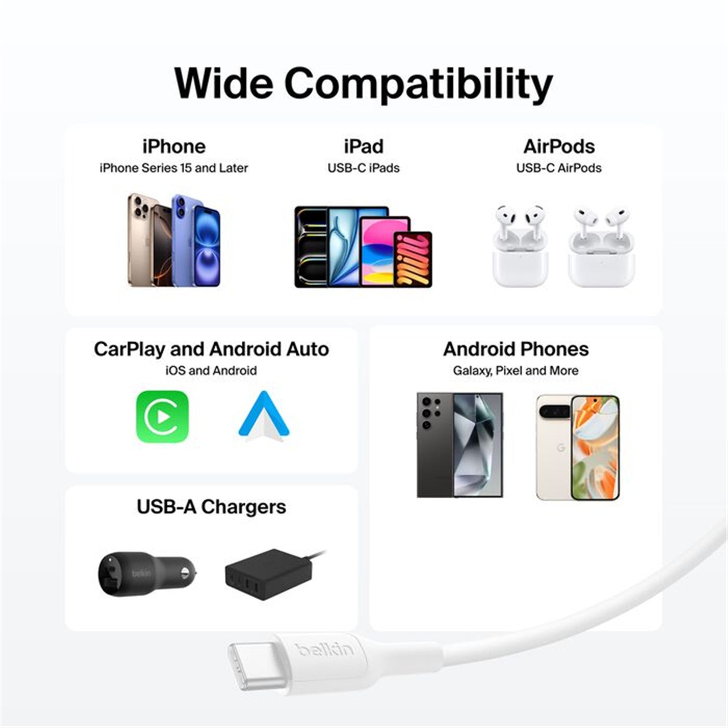 Belkin BoostCharge USB-A to USB-C Cable 15W - 1m (White)