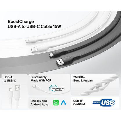 Belkin BoostCharge USB-A to USB-C Cable 15W - 1m (White)