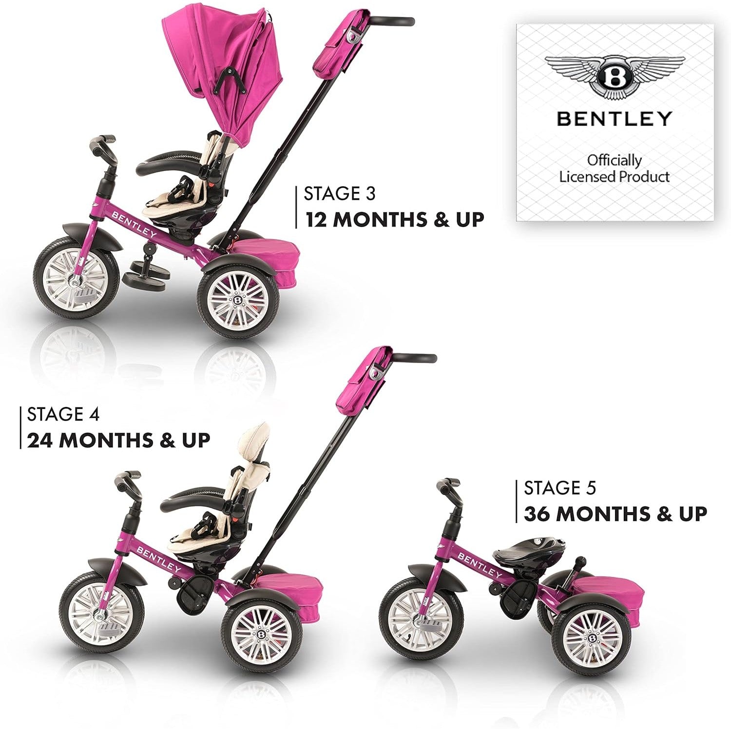 Bentley 6-in-1 Trike Stroller Tricycle Fuchsia Pink