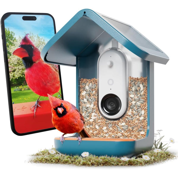 Birdbuddy Pro Solar Smart Bird Feeder with Solar Powered Roof and 2K 1440p AI Camera Blue