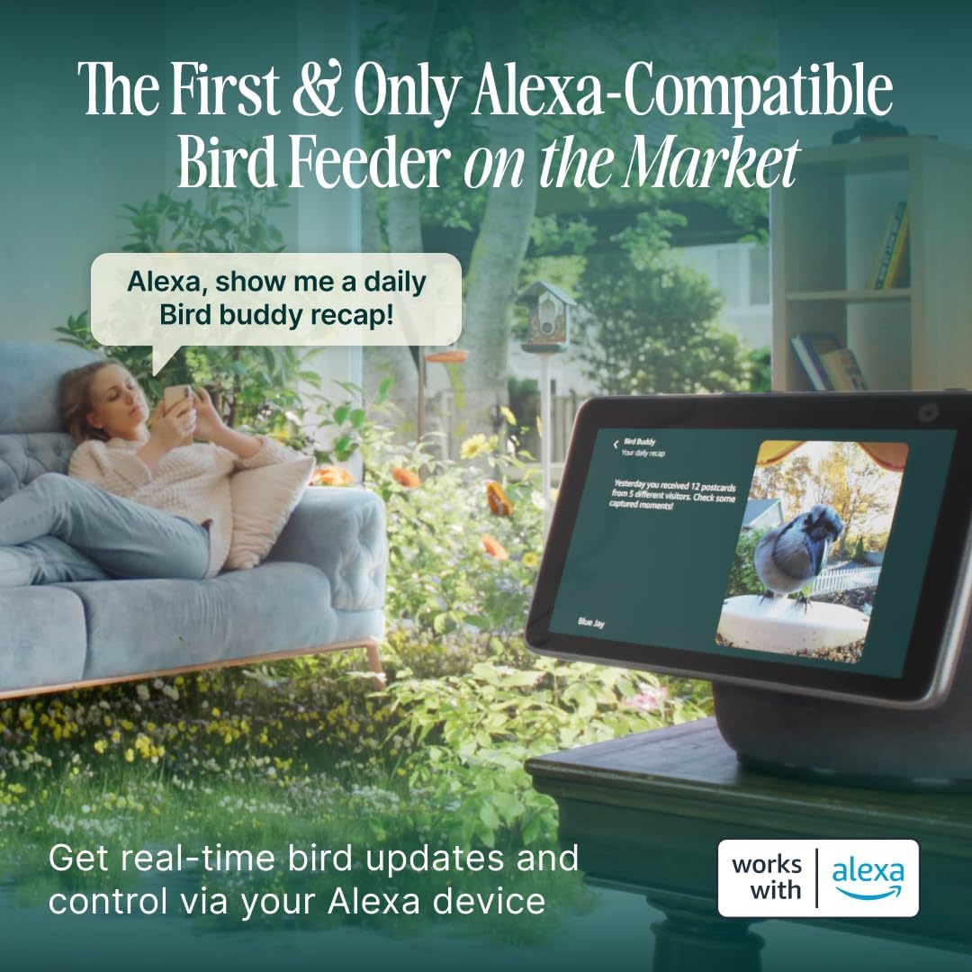 Birdbuddy Pro Solar Smart Bird Feeder with Solar Powered Roof and 2K 1440p AI Camera Blue