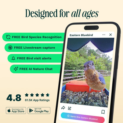 Birdbuddy Pro Solar Smart Bird Feeder with Solar Powered Roof and 2K 1440p AI Camera Blue