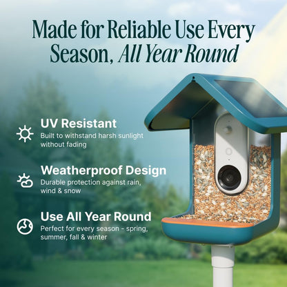 Birdbuddy Pro Solar Smart Bird Feeder with Solar Powered Roof and 2K 1440p AI Camera Blue