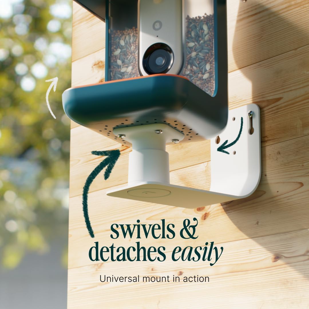 Birdbuddy Wall Mount for Smart Bird Feeder - 180° Spinning for Easy Refill White