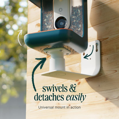 Birdbuddy Wall Mount for Smart Bird Feeder - 180° Spinning for Easy Refill White