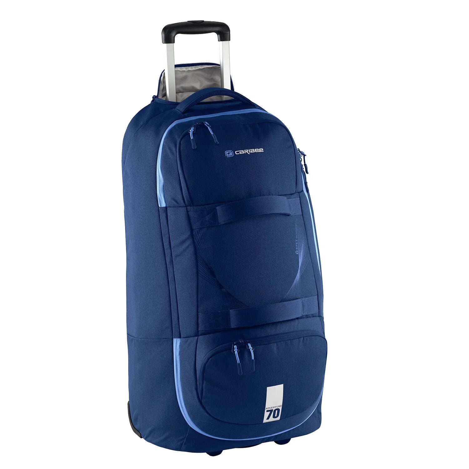Caribee Adventure Hybrid Wheel Trolley Wheeled Travel Pack Backpack 70L Deep Blue