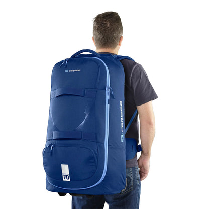 Caribee Adventure Hybrid Wheel Trolley Wheeled Travel Pack Backpack 70L Deep Blue