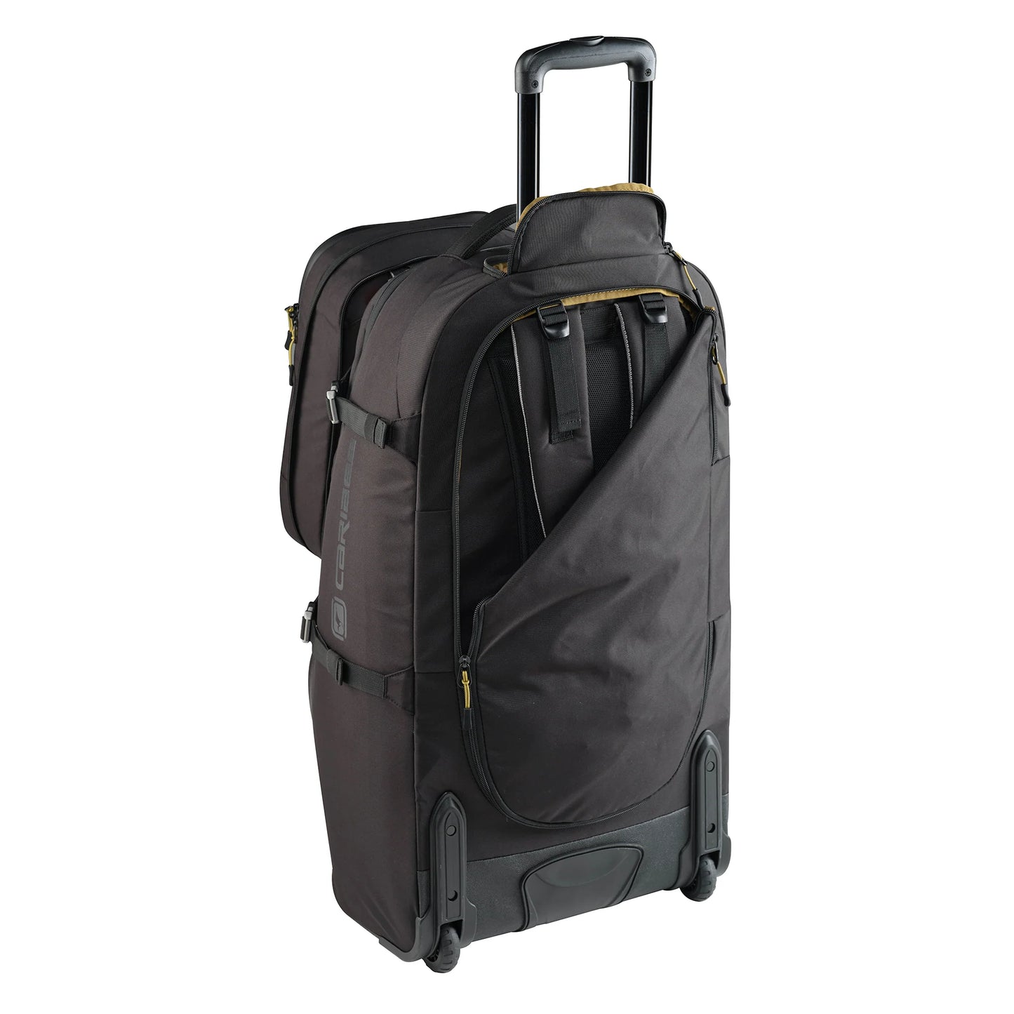 Caribee Nomad 80 Hybrid Wheel Trolley Wheeled Travel Pack Backpack 80L Black