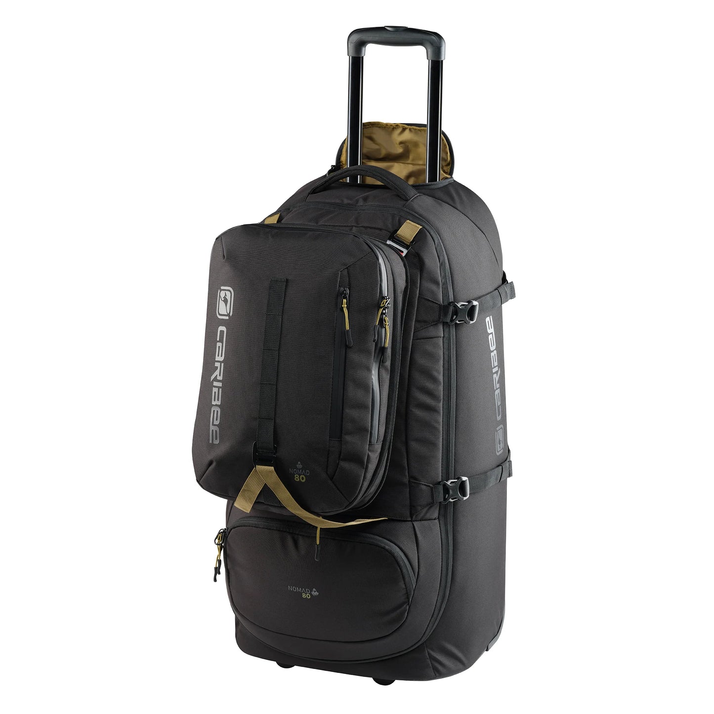 Caribee Nomad 80 Hybrid Wheel Trolley Wheeled Travel Pack Backpack 80L Black