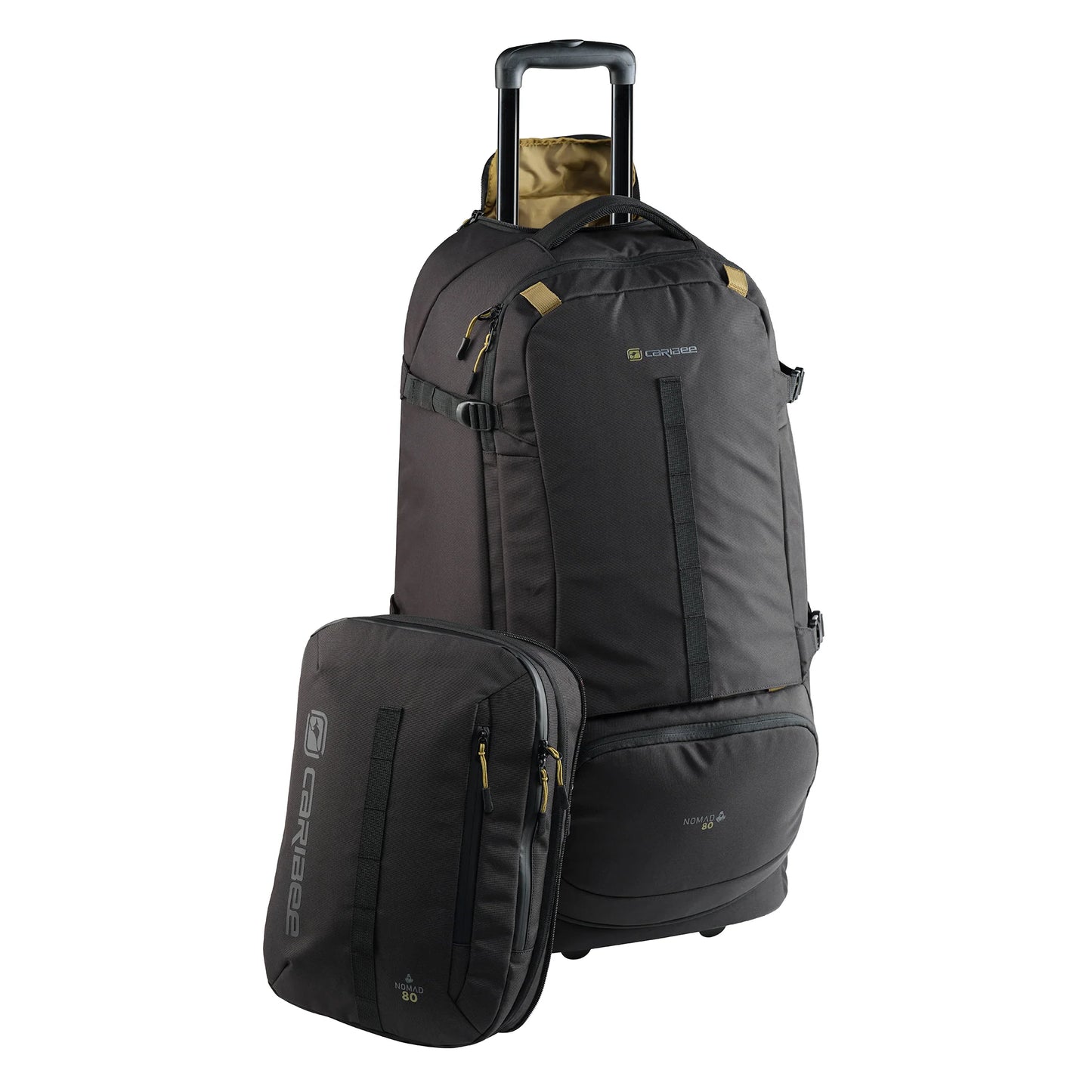 Caribee Nomad 80 Hybrid Wheel Trolley Wheeled Travel Pack Backpack 80L Black