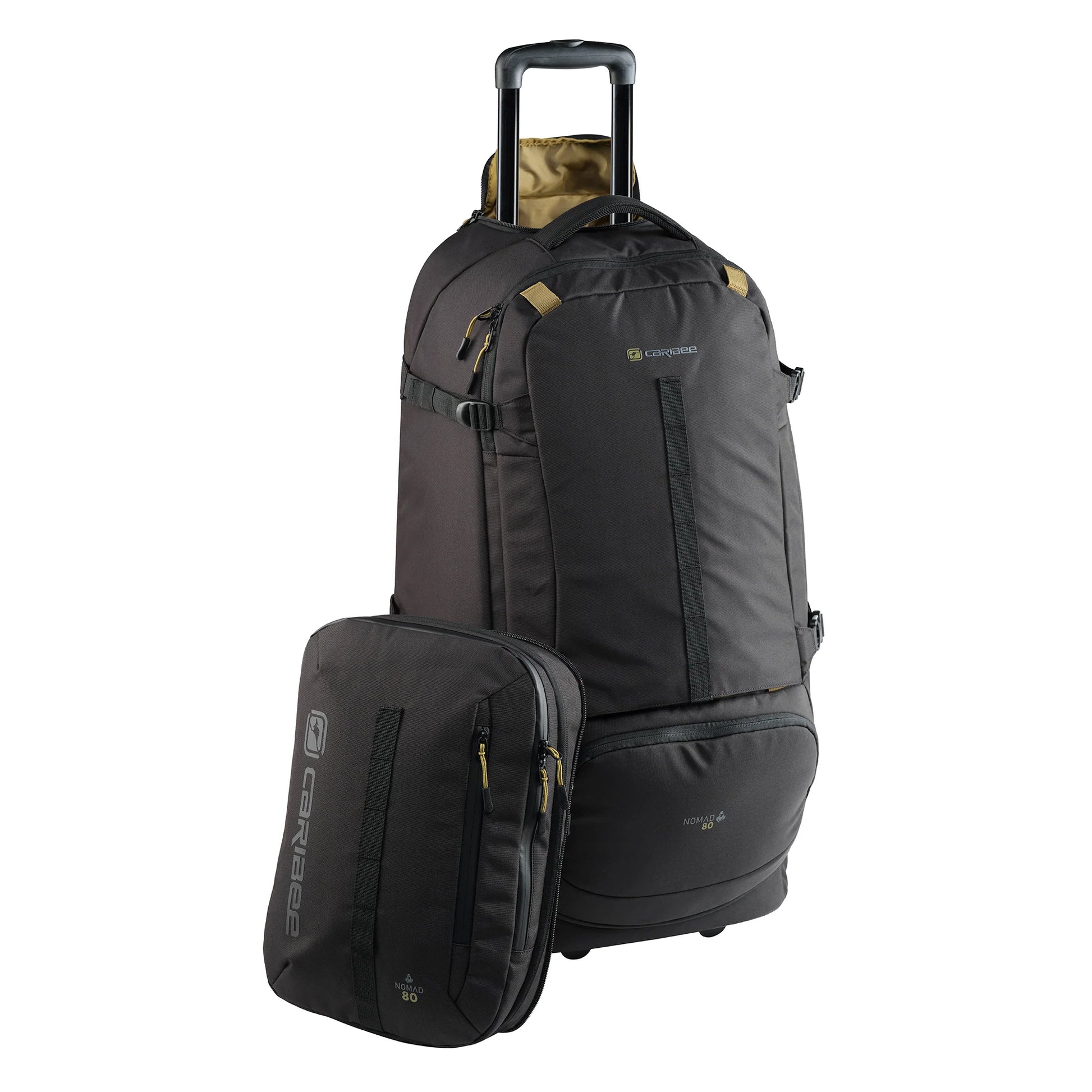 Caribee Nomad 80 Hybrid Wheel Trolley Wheeled Travel Pack Backpack 80L Black