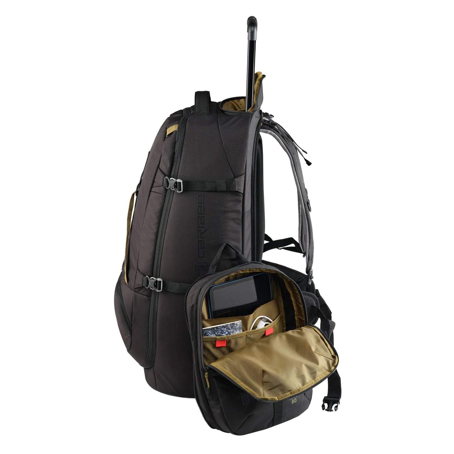 Caribee Nomad 80 Hybrid Wheel Trolley Wheeled Travel Pack Backpack 80L Black