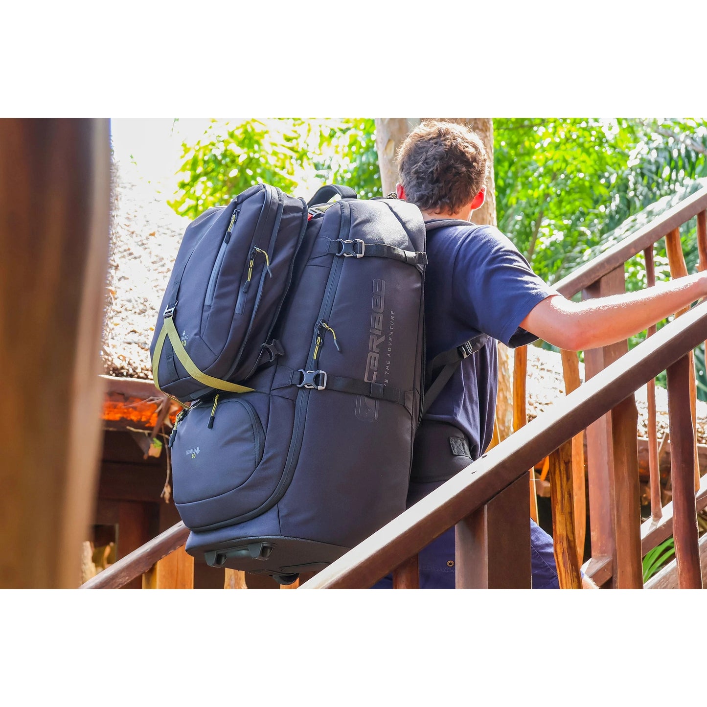 Caribee Nomad 80 Hybrid Wheel Trolley Wheeled Travel Pack Backpack 80L Black