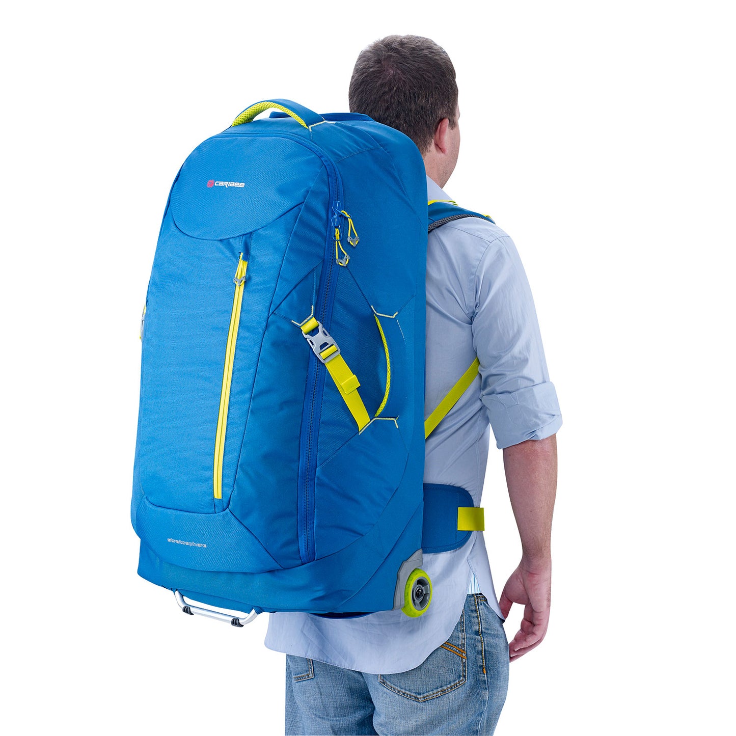 Caribee Stratosphere 75 Wheeled Trolley Bag Travel Pack Luggage Wheel Backpack 75L Sirius Blue