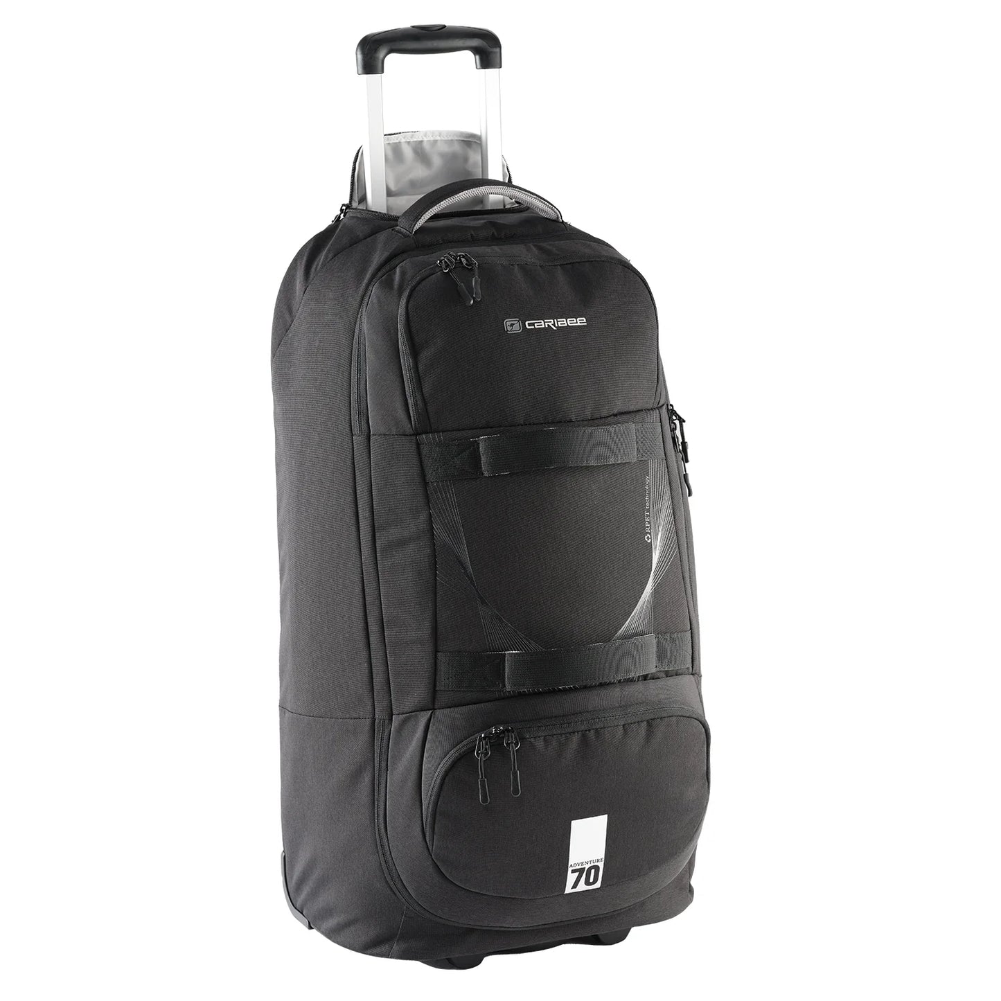 Caribee Adventure Hybrid Wheel Trolley Wheeled Travel Pack Backpack 70L Black