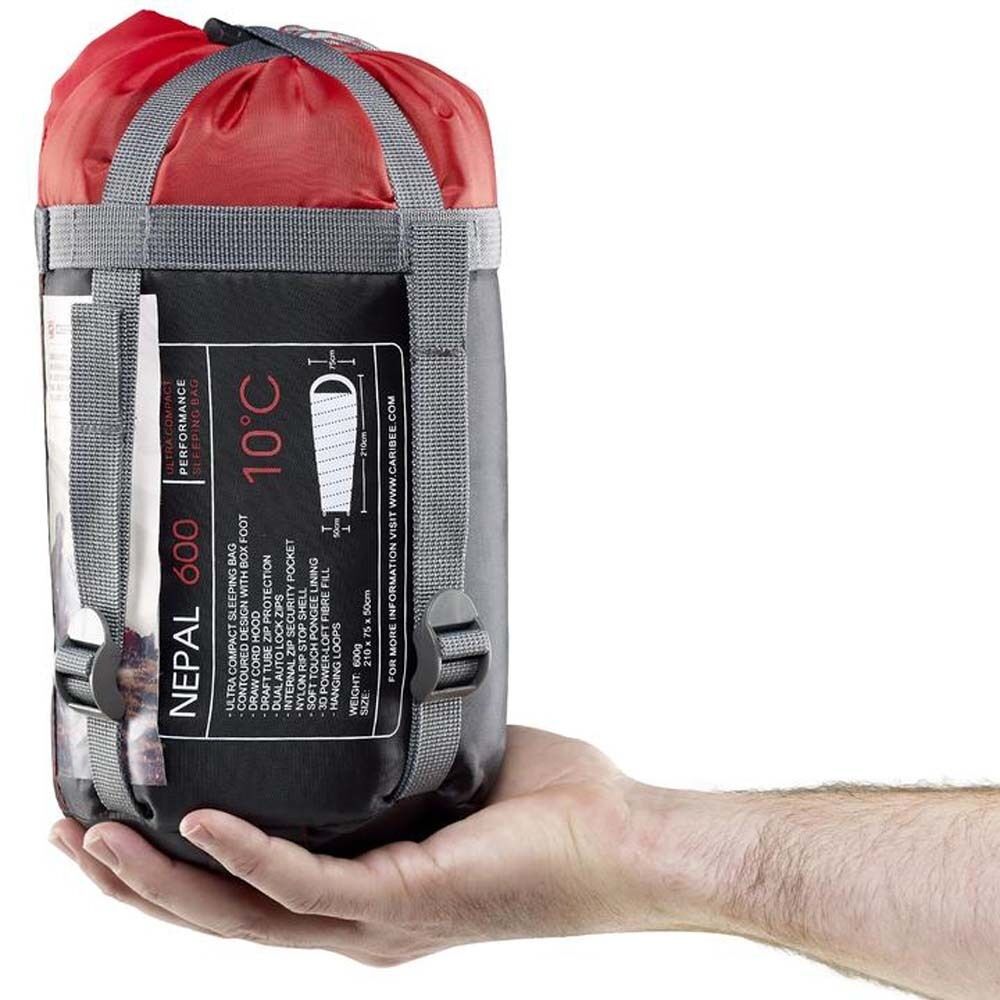 Caribee Nepal 600 Ultra Compact +10°C Single Sleeping Bag 210 x 75 cm Charcoal Black/Red