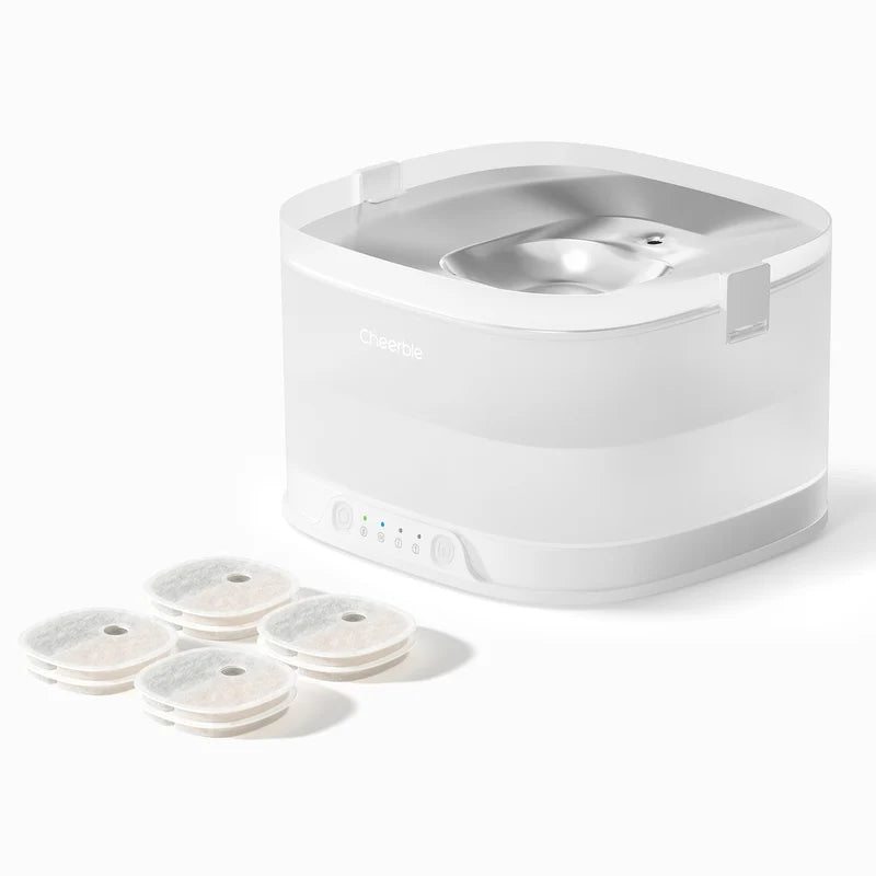 Cheerble Elfin D1 Pro Wireless Pet Water Fountain for Dogs 4L Bundle with 8x Extra Filter Replacement Filters