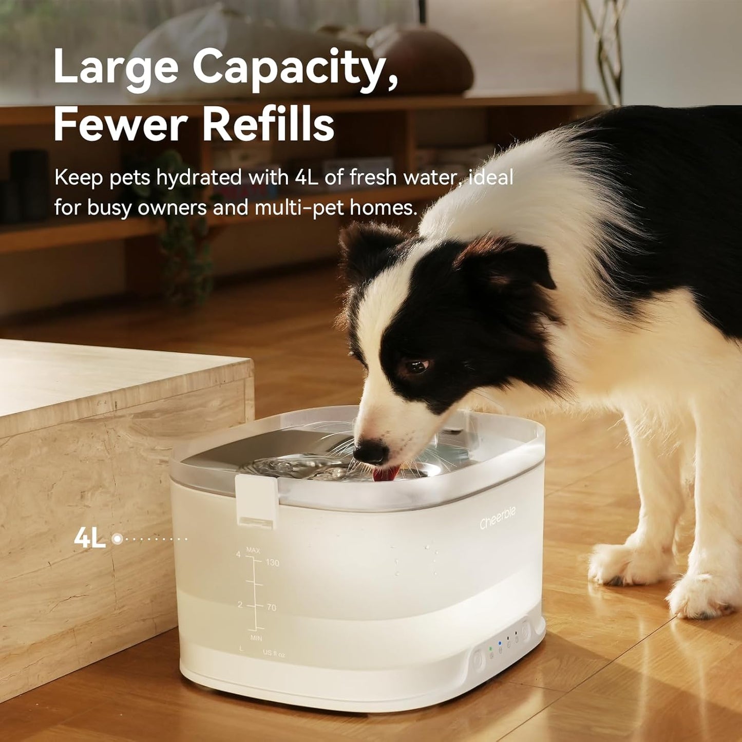 Cheerble Elfin D1 Pro Wireless Pet Water Fountain for Dogs 4L Battery & USB-C DC 5V Powered