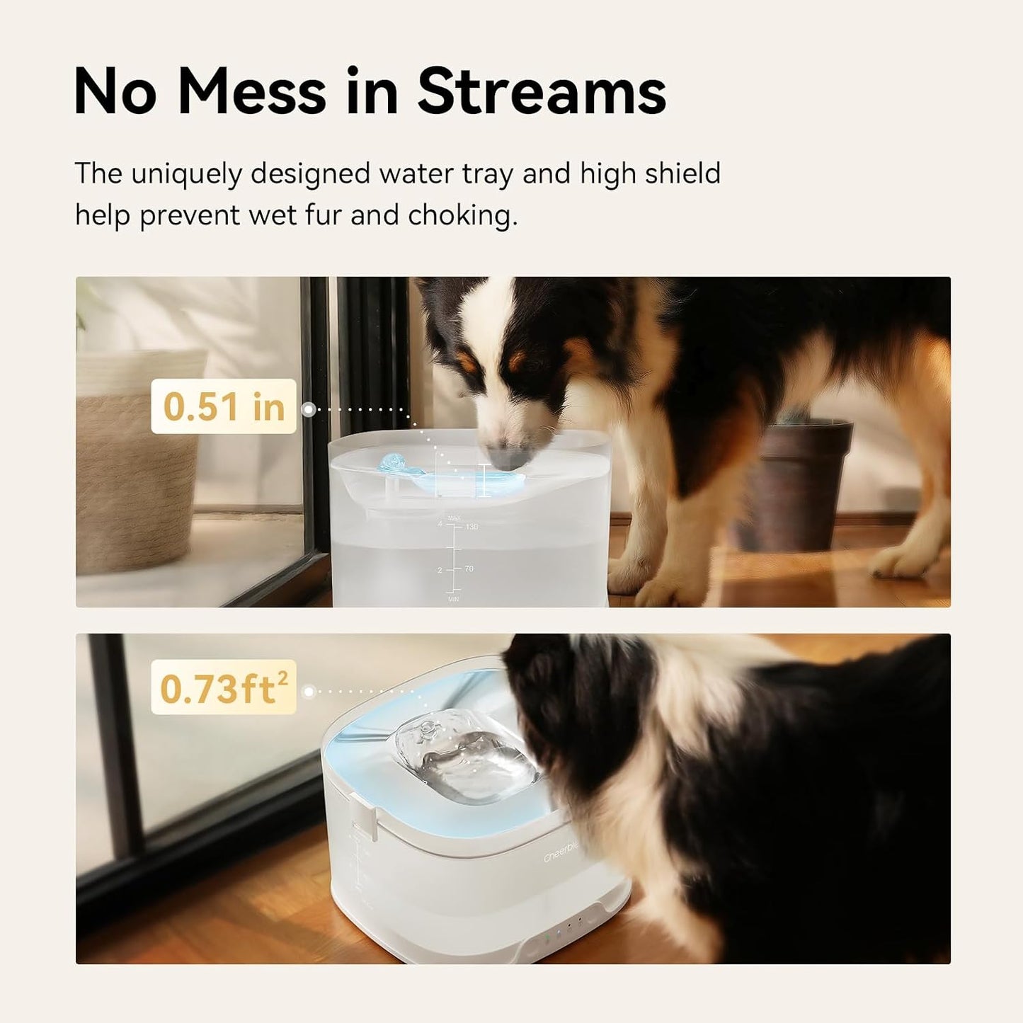 Cheerble Elfin D1 Pro Wireless Pet Water Fountain for Dogs 4L Battery & USB-C DC 5V Powered