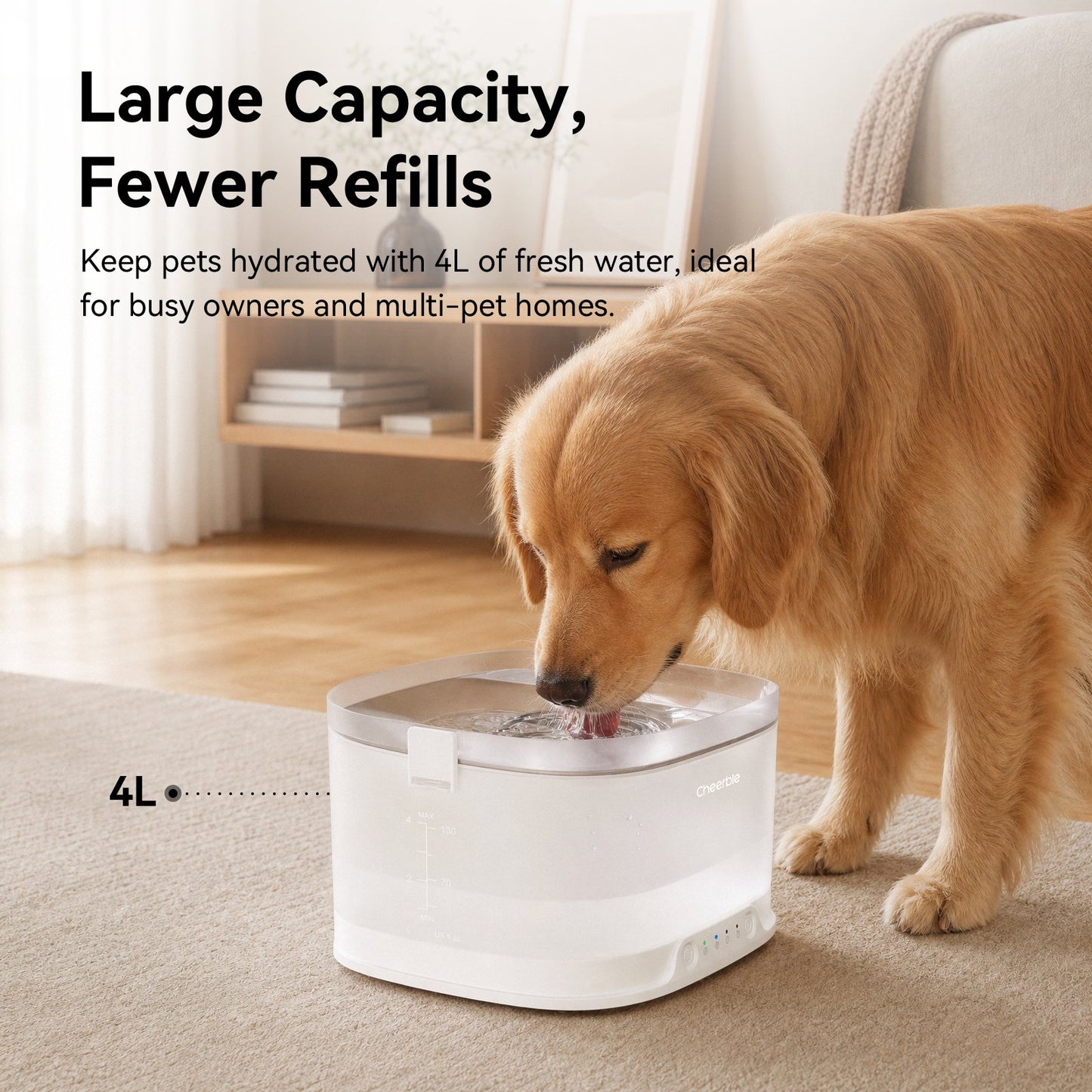 Cheerble Elfin D1 Pro Wireless Pet Water Fountain for Dogs 4L Battery & USB-C DC 5V Powered