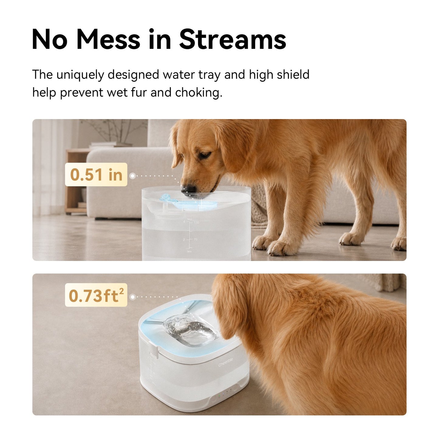 Cheerble Elfin D1 Pro Wireless Pet Water Fountain for Dogs 4L Battery & USB-C DC 5V Powered
