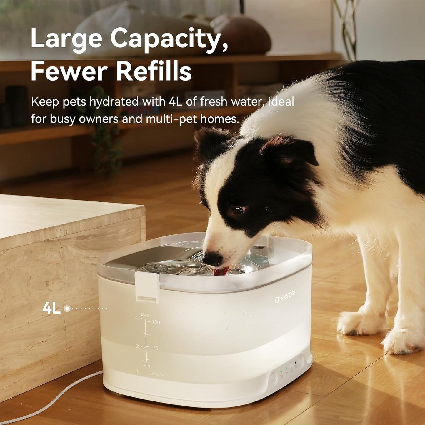 Cheerble Elfin D1 Wired Pet Water Fountain for Dogs 4L USB-C DC 5V Powered