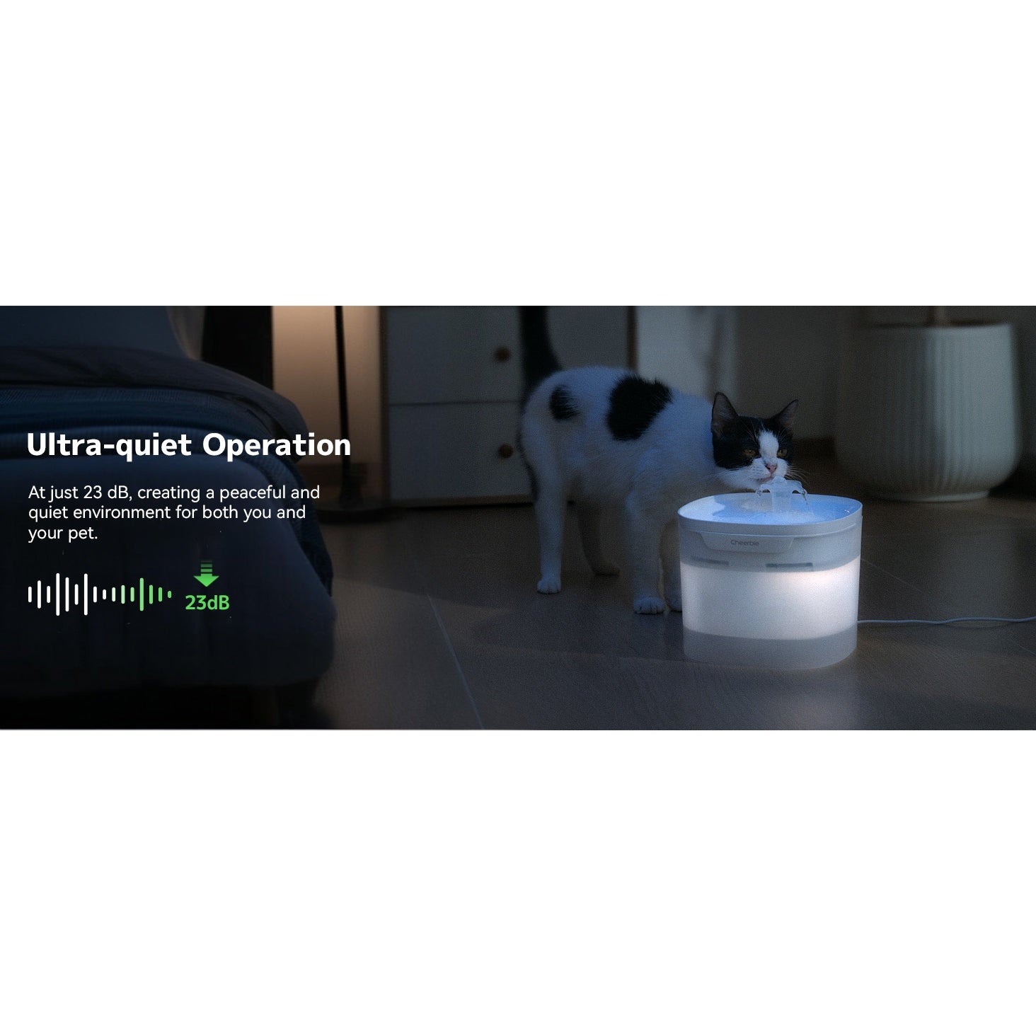 Cheerble Elfin E1 Lite Pet Water Fountain 2L for Cats and Dogs - USB DC 5V Powered White
