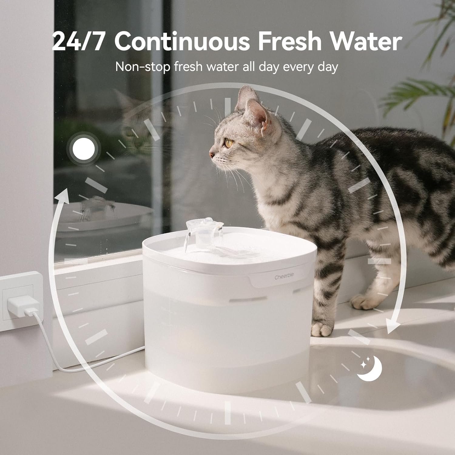 Cheerble Elfin E1 Lite Pet Water Fountain 2L for Cats and Dogs - USB DC 5V Powered White