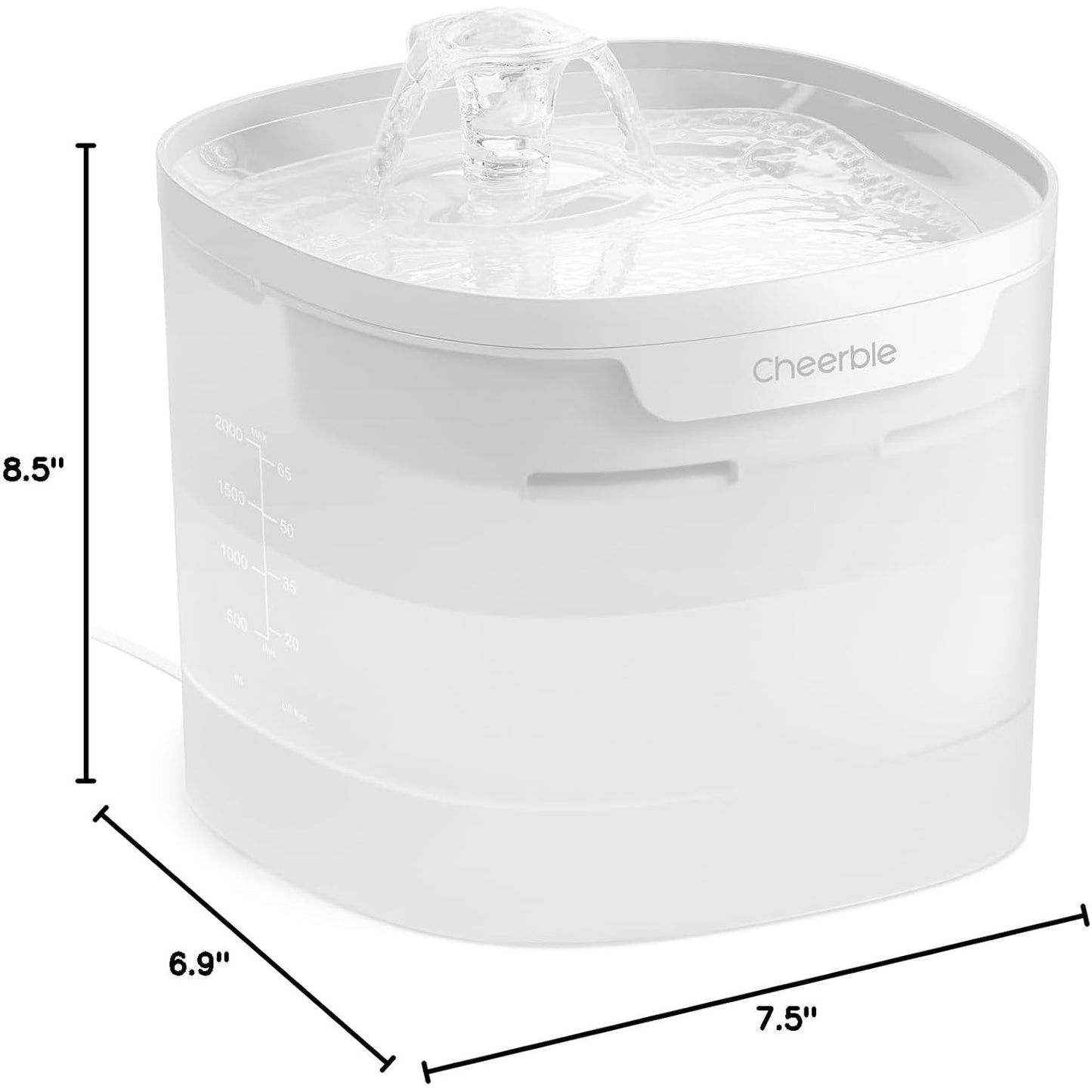 Cheerble Elfin E1 Lite Pet Water Fountain 2L for Cats and Dogs - USB DC 5V Powered White
