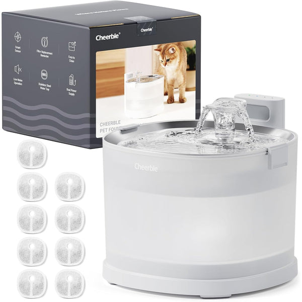 Cheerble Elfin E1+ Pet Water Fountain E1 Plus 2L Bundle with 8x Extra Filter Replacement Filters