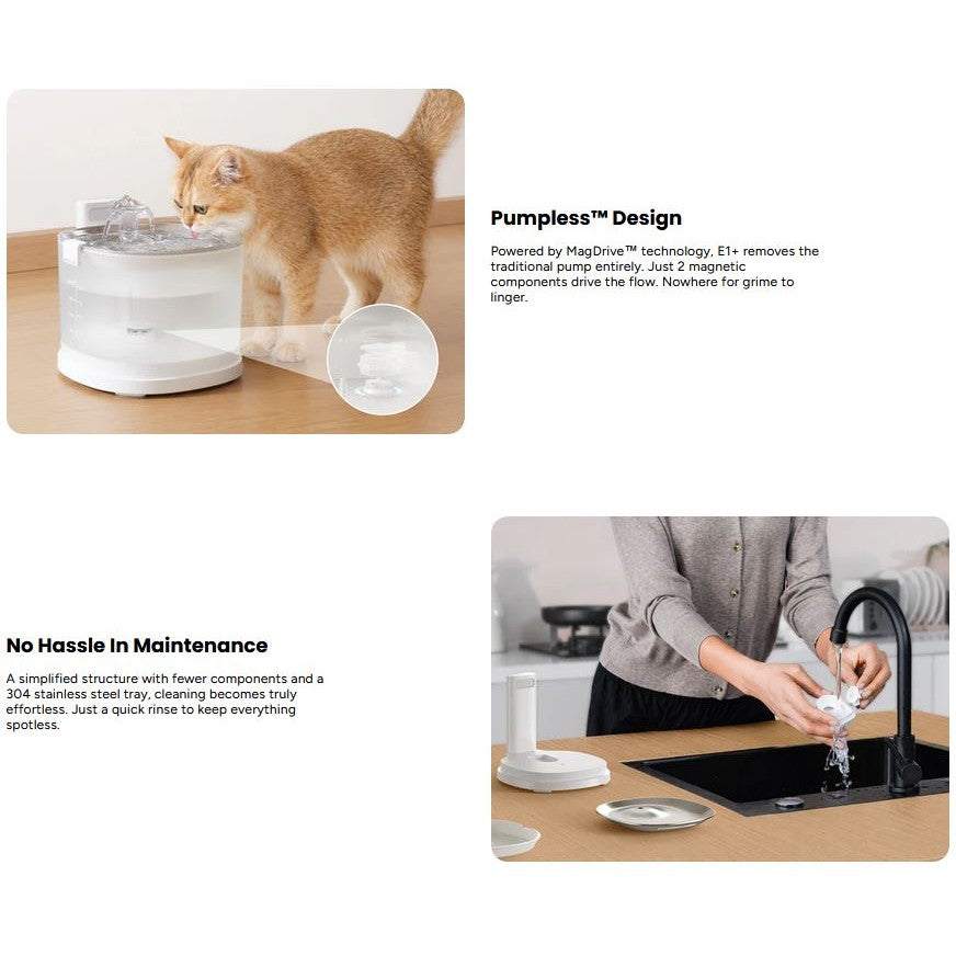 Cheerble Elfin E1+ Pet Water Fountain 2L Battery & USB DC 5V Powered
