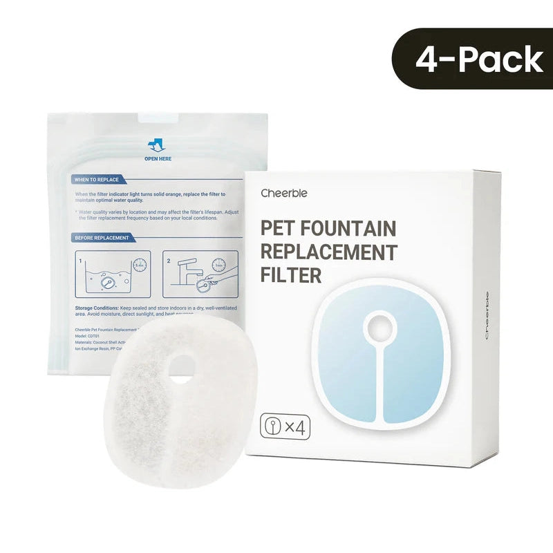 Cheerble Replacement Filter for Elfin E1 & E1+ Pet Water Fountain Filters 4-Pack
