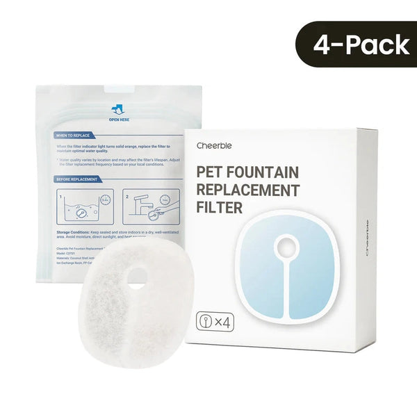 Cheerble Replacement Filter for Elfin E1 & E1+ Pet Water Fountain Filters 4-Pack