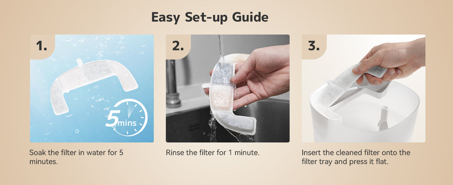 Step-by-step guide for setting up a Cheerble Elfin E1 Lite filter with images and text instructions.