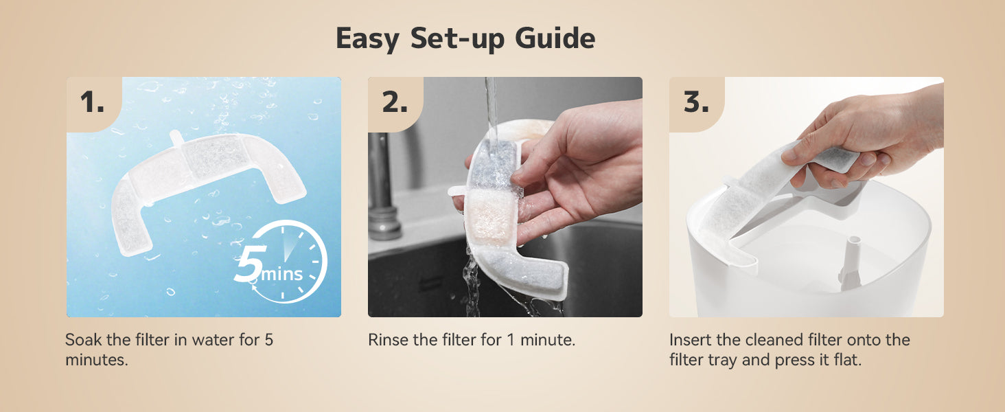 Step-by-step guide for setting up a Cheerble Elfin E1 Lite filter with images and text instructions.