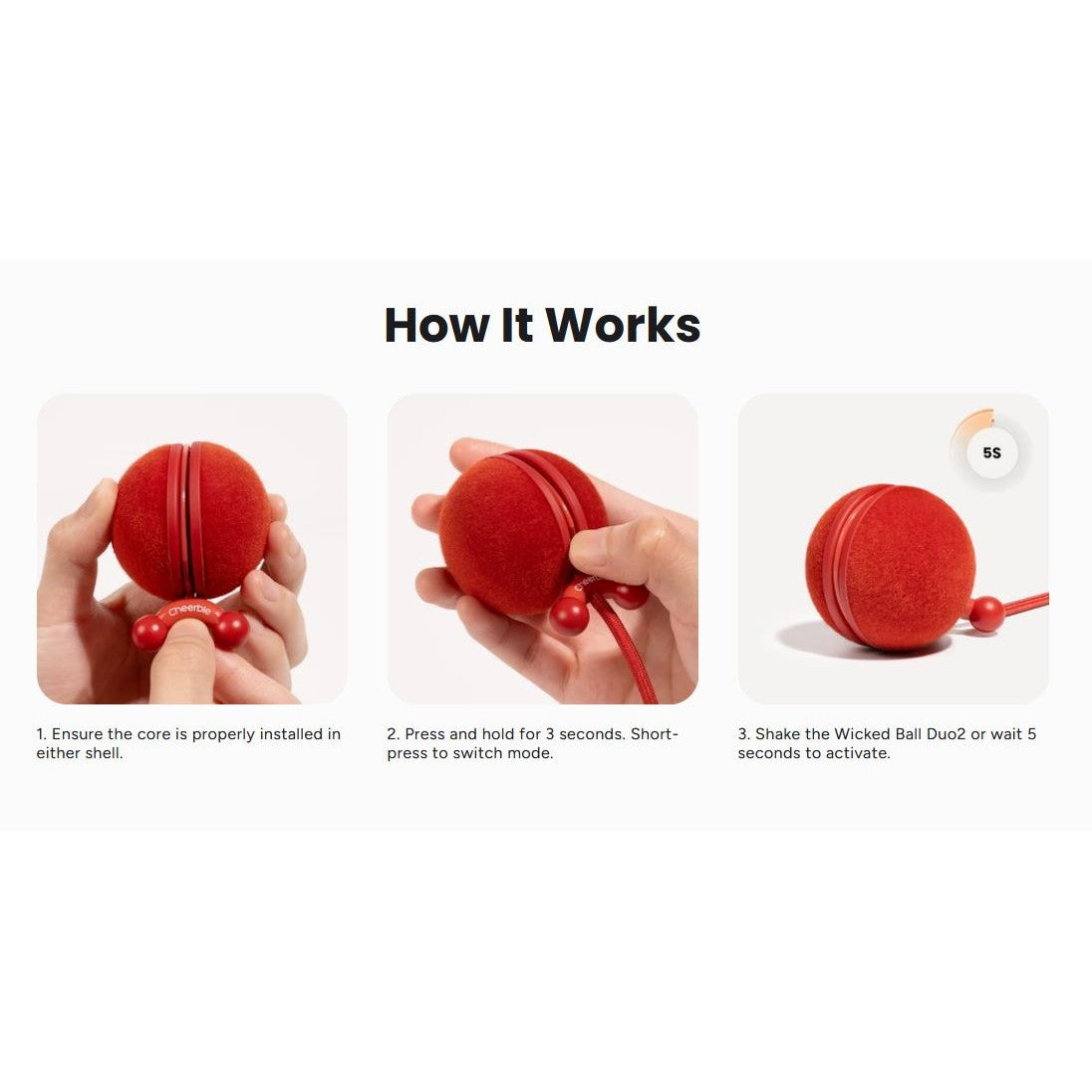 Cheerble Wicked Ball Duo 2 Interactive Smart Cat Toy Wickedball Vintage Red