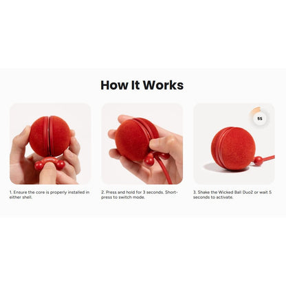 Cheerble Wicked Ball Duo 2 Interactive Smart Cat Toy Wickedball Vintage Red