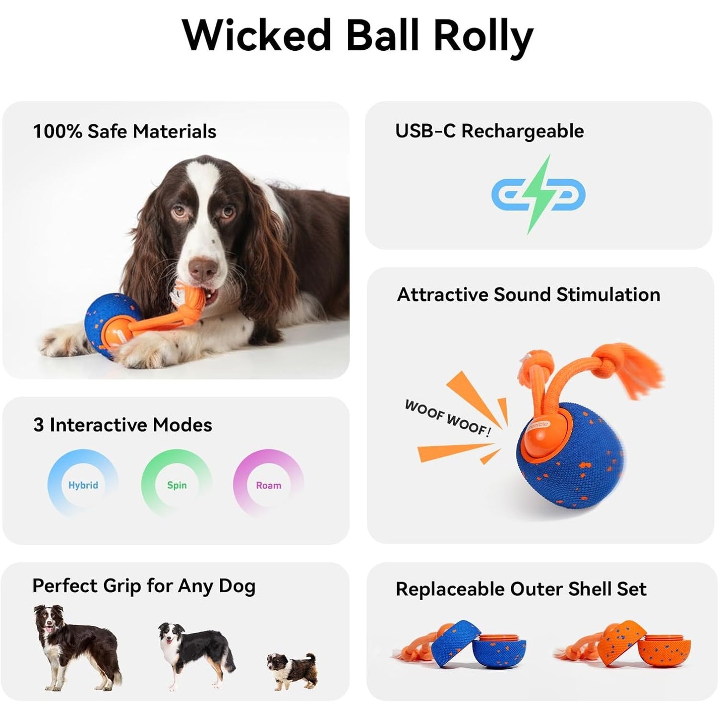 Cheerble Wicked Ball Rolly Interactive Dog Ball Smart Dog Toy Royal Blue